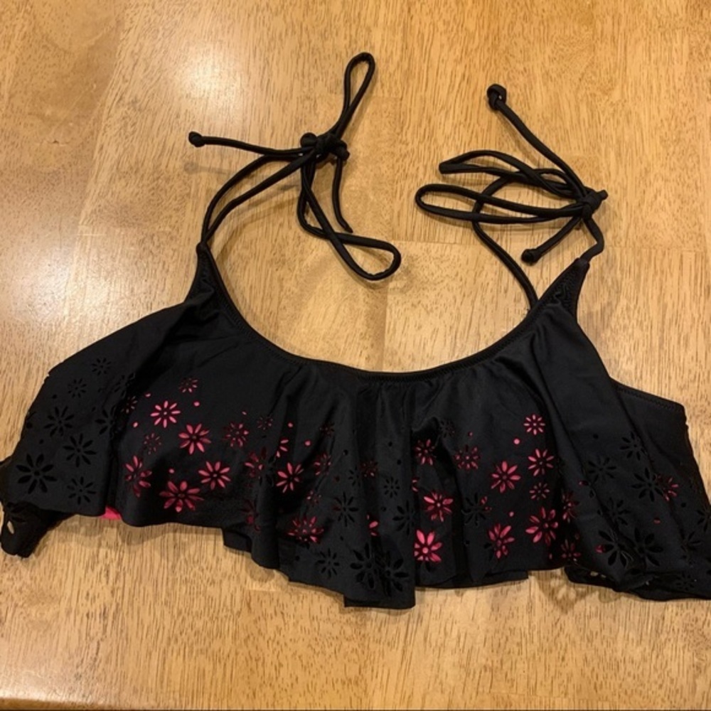 PINK Black &‎ Pink Bikini Swim Top L